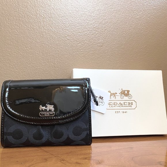 Coach Handbags - Coach Logo Madison Med OP Art Wallet W/Patent W/Box NWT #46643 Black